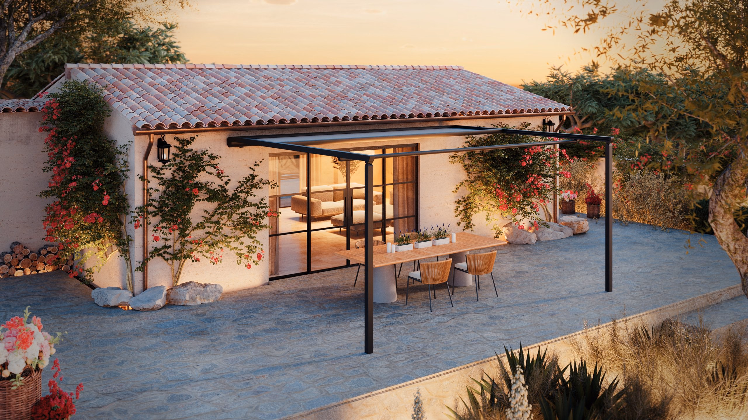 Brustor B128 Horizontal textile roof over a terrace