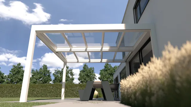 Glasdach Brustor B700 auf einer Terrasse montiert